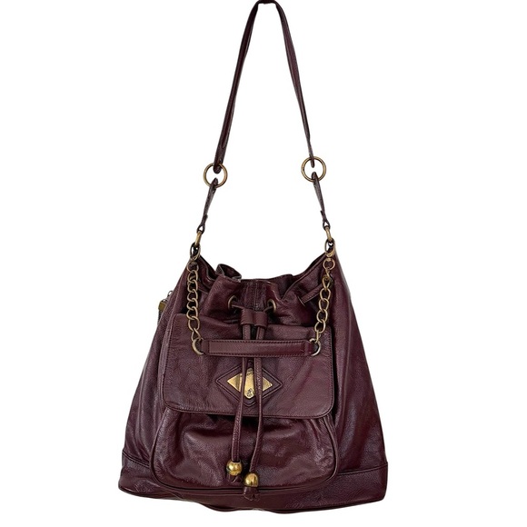 Rachel Zoe Genuine Leather Large Hobo Bag Crossbody Shoulder Drawstring Oxblood - Picture 1 of 14